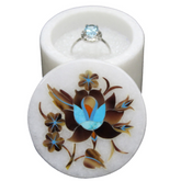 Handmade White Marble Ring Box with Floral Gemstone Pietra Dura Inlay Sell in Usa
